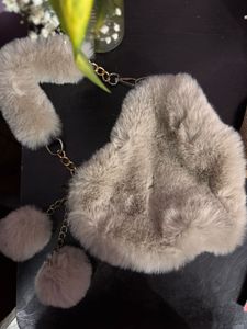 cream faux fur shoulder bag
