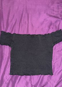 Black Smocked Off-Shoulder Top