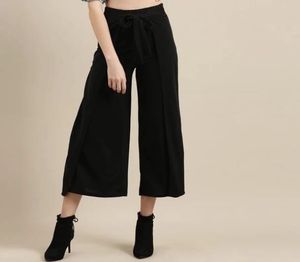 Chic Black Wide Leg Pants with Belt