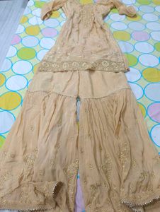 partywear Elegant Embroidered Kurta Sharara set
