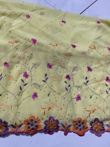 Exquisite Yellow Saree with Floral Embroidery