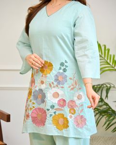 Light Blue Floral Kurta Set