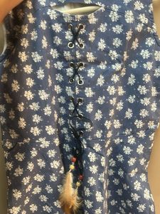 Denim Floral Print Lace-Up Dress