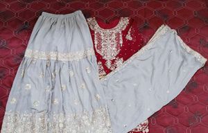 Maroon Kurta Set with Beige Palazzo