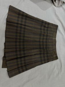 Plaid Pleated Button-Up Skirt