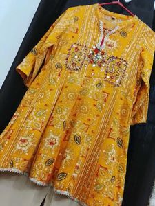 Yellow Embellished Kurta with Beige Palazzo