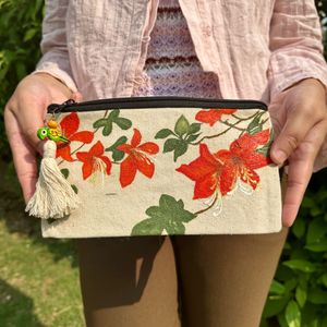 handpainted Floral pouch with Tassel Charm