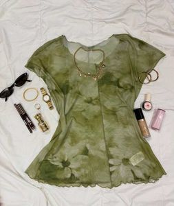 Sheer Green Floral Mesh Top