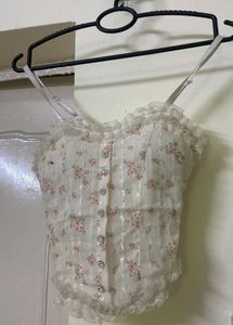 Floral Lace Trim Corset Top