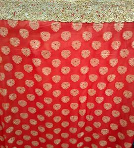 Elegant Ethnic Gold Red Saree with Intricate Det