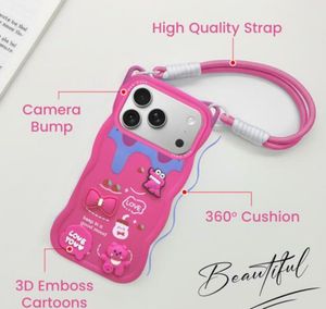 New iPhone 17 pro Cute Pink Phone Case with Strap