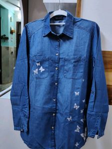 Denim Shirt with Butterfly Print
