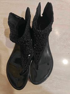 Black Crochet Gladiator Sandals