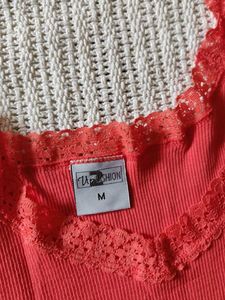 Coral Lace Trim Tank Top