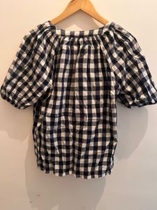Gingham Print Puff Sleeve Top