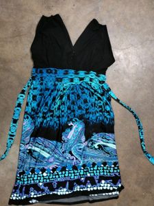 Black And Multi Blue Colour Sexy Dress With V Neck
