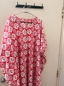Red feeding friendly Printed Kaftan gown