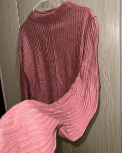 Pink Ribbed Korean Knit Bell Sleeve Top