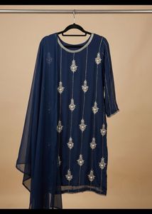 Navy Blue Embroidered Kurta Set