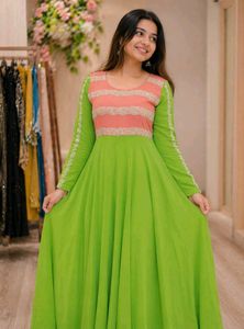Stunning Green & Peach Ethnic Gown