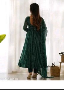 Elegant Green Striped Kurta Set with Dupatta