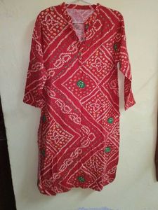 Red Bandhani Print Kurta