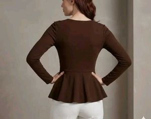 New Brown Ruched Peplum Top