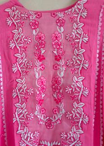 Vibrant Pink Embroidered A- Line Kurta
