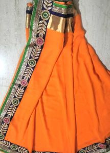 Orange Saree with Embroidered Border
