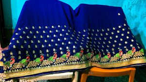 Exquisite Blue Saree with Peacock Embroidery