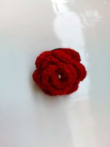 Handmade Crochet Red Rose Hair Tie