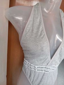 Grey Plunging Neck Bodysuit