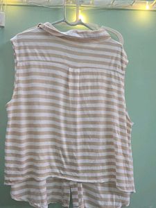 Striped Sleeveless Button-Up Shirt