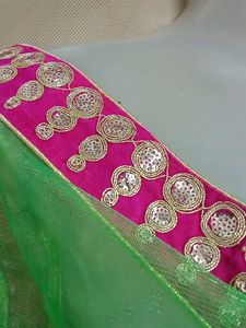 Vibrant Green Dupatta with Pink &amp; Gold Border