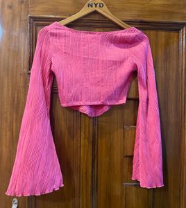 Pink Bell Sleeve Cropped Top