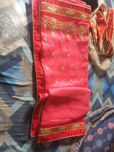 Beautiful Pink Saree with Gold Embroidery