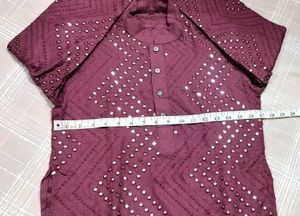 BURGUNDY MIRROR WORK KURTA