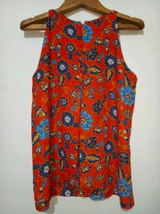 Orange Floral Sleeveless Top