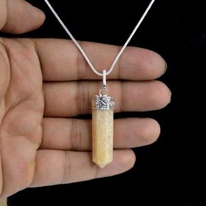 yellow agate Crystal Pendant Necklace