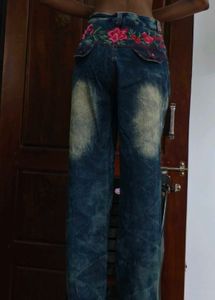 Embroidered Blue Wash Jeans