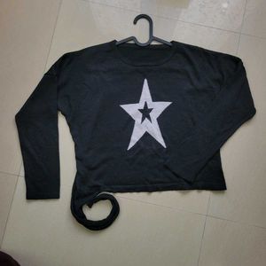 Black Star Print Knit Top