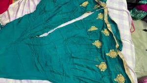 Elegant Teal Kurta with Gold Embroidery gharara