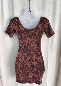 Brown Lace Print Short Sleeve bodycon