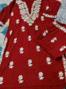 Maroon elegance paired with delicate Chikankari