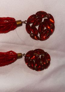 Red Beaded Tassel Earrings