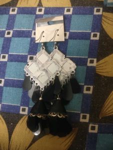 Unique Mirror &amp; Black Dangle Earrings combo