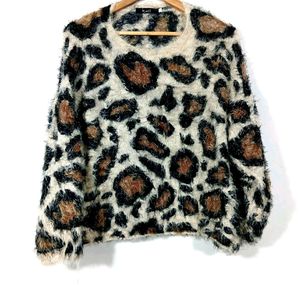Cheetah Print Fur Sweater Top- Free Size
