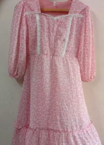 Floral Baby Pink Knee Length Frock 🌸