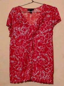 red floral ruffle top