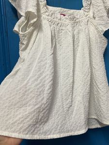 White Textured Square Neck Top